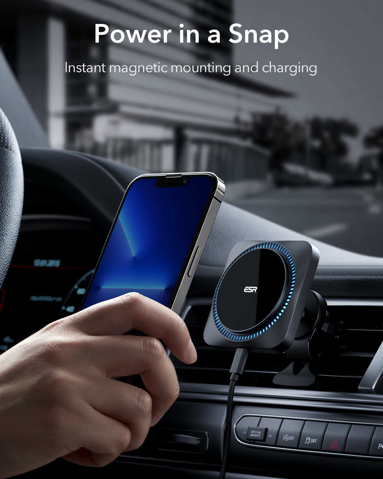 Charge Charge Esr Halolock Wireless Car Charger مع Cryoboost متوافق مع Magsafe لجهاز iPhone 13/12 36W كابل