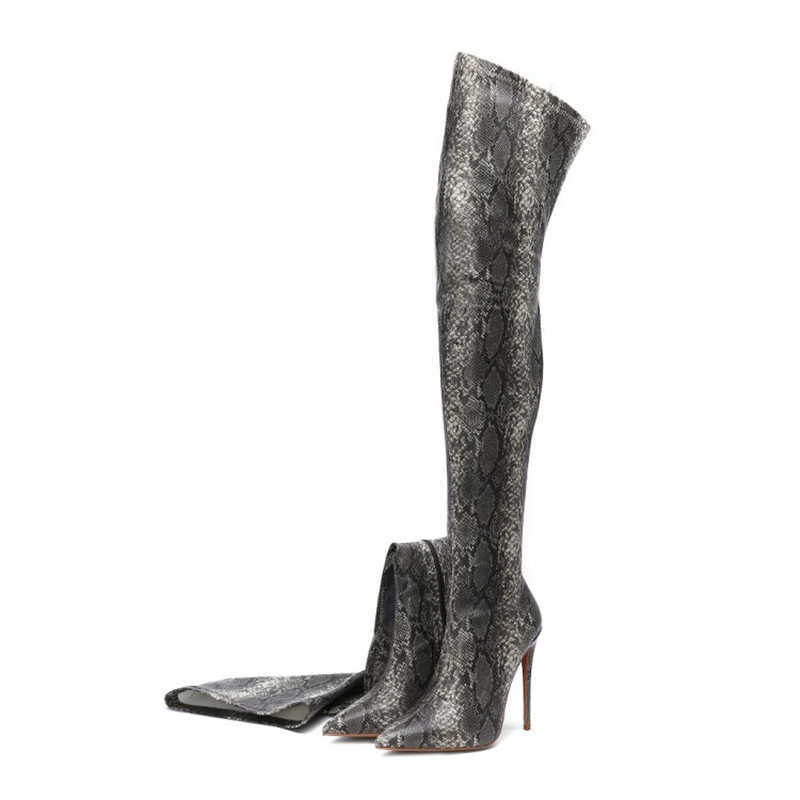 Boots MStacchi Sexy Over The Knee High Boots Women Stretch Leather Snakeskin Pointed Toe Long Booes Woman Winter Zip High Heels Pumps T221028