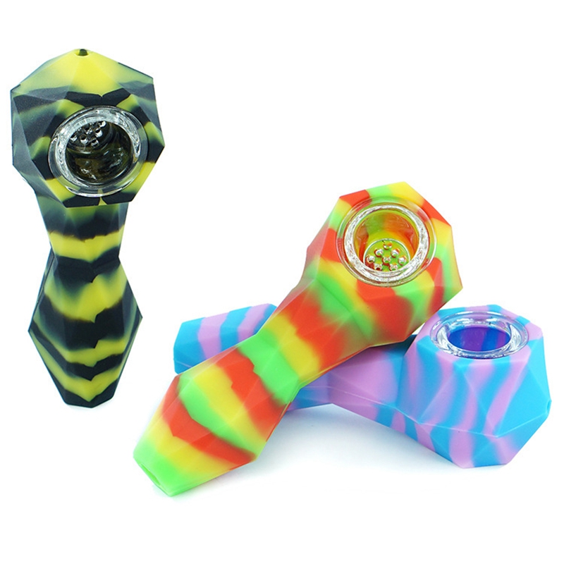 Tuyaux de style diamants en silicone colorés, bol de filtre en verre pour tabac à herbes sèches, pipes à main portables, conception innovante, porte-cigarette, tube en diamant