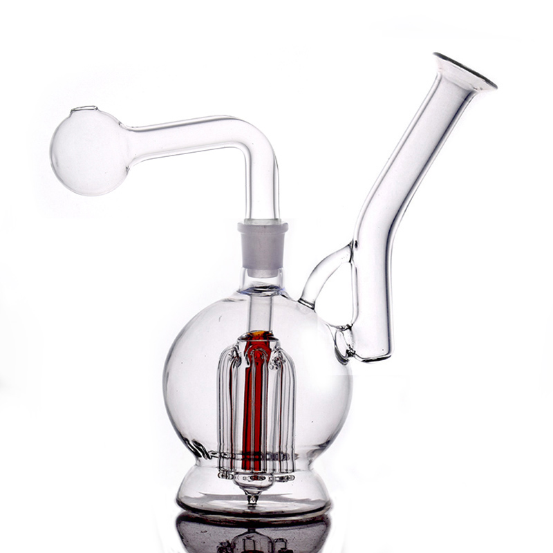 14-mm-Verbindung Glas-Ölbrenner-Bong-Rauchwasserpfeife 6-Arm-Perc-Recycler-Dab-Stroh-Ölplattformen mit männlichem Ölbrennerrohr