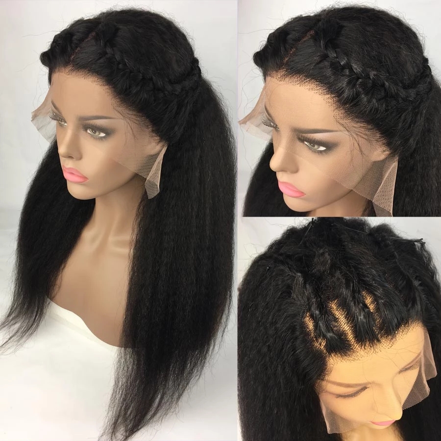 Kinky Straight Wig Transparent 360 full Lace Frontal Wig Curly Human Hair Wigs 360 Pre Plucked Glueless Closure Remy 130% HD invisible