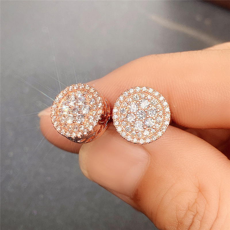 Charming Earrings for Men Women Yellow Rose Gold Plated Bling CZ Diamond Stone Stud Earrings for Nice Gift225L