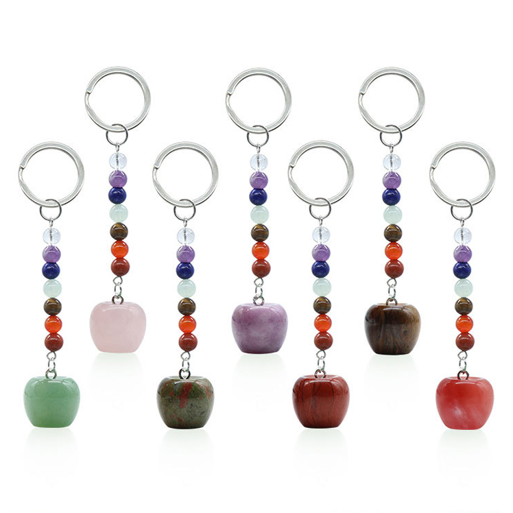 크리스마스 이브 사과 동상 열쇠 고리 7 색 차크라 구슬 체인 돌이 keychains healing crystal keyrings women men