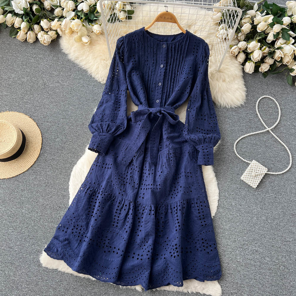 Women's Hollow Out Dress Purple Lace Up Slim Elegant Dress Vestido Temperament Sweet Korea Chic Summer 2023