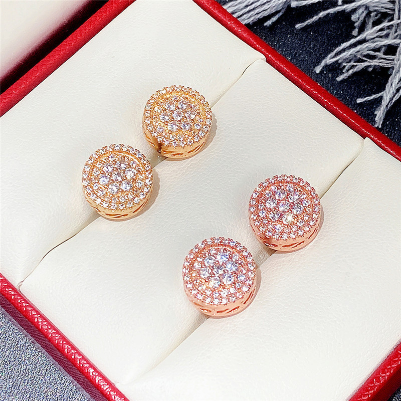 Charming Earrings for Men Women Yellow Rose Gold Plated Bling CZ Diamond Stone Stud Earrings for Nice Gift225L