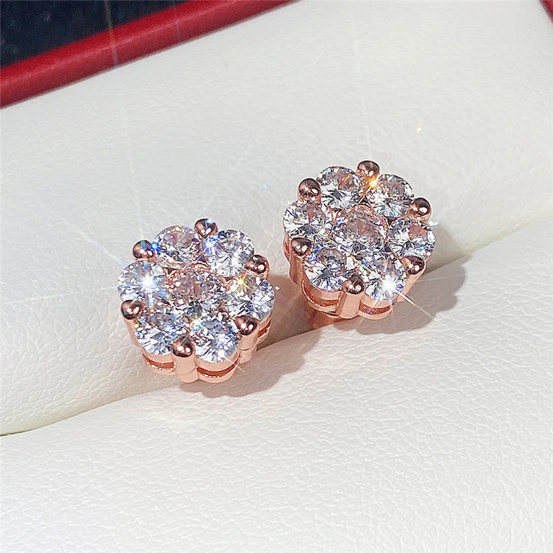 Charming Earrings for Men Women Yellow Rose Gold Plated Bling CZ Diamond Stone Stud Earrings for Nice Gift225L