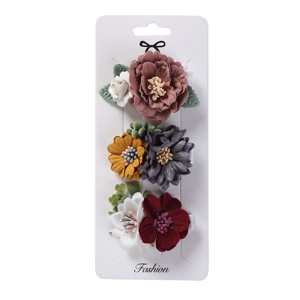 Bebek Kız Yapay Çiçek Tokalarım Çocuklar Florals Saç Klipleri Prenses Kız Firkete Barrette Çocuk Saç Aksesuarları 3 adet/takım