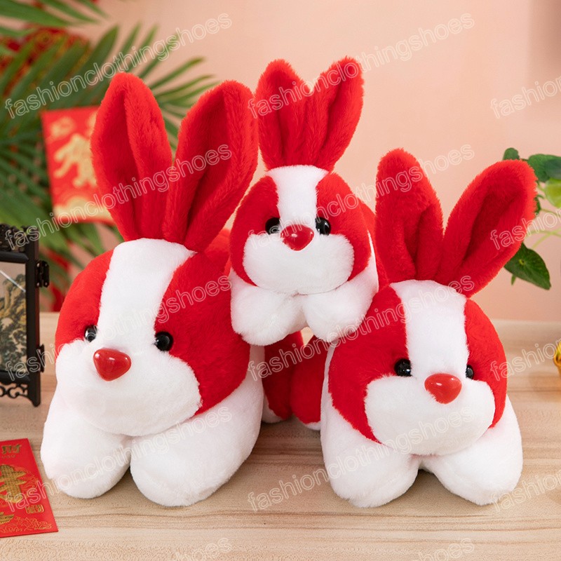 20/25/35 cm zodiaque rouge couché lapin mignon lapin oreiller décor à la maison peluche jouet créatif noël nouvel an cadeau pour les enfants