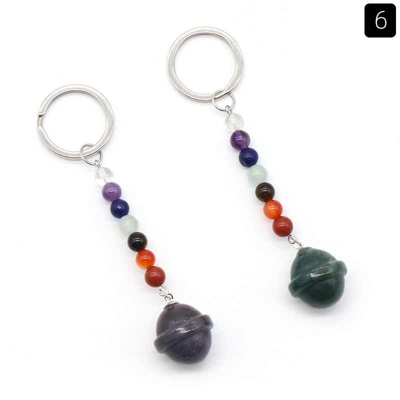 Planetas galácticos moldam os anéis de chave de pedra 7 cores Chakra contas Correios Charms Keychains Casendo keyrings de cristal para mulheres homens