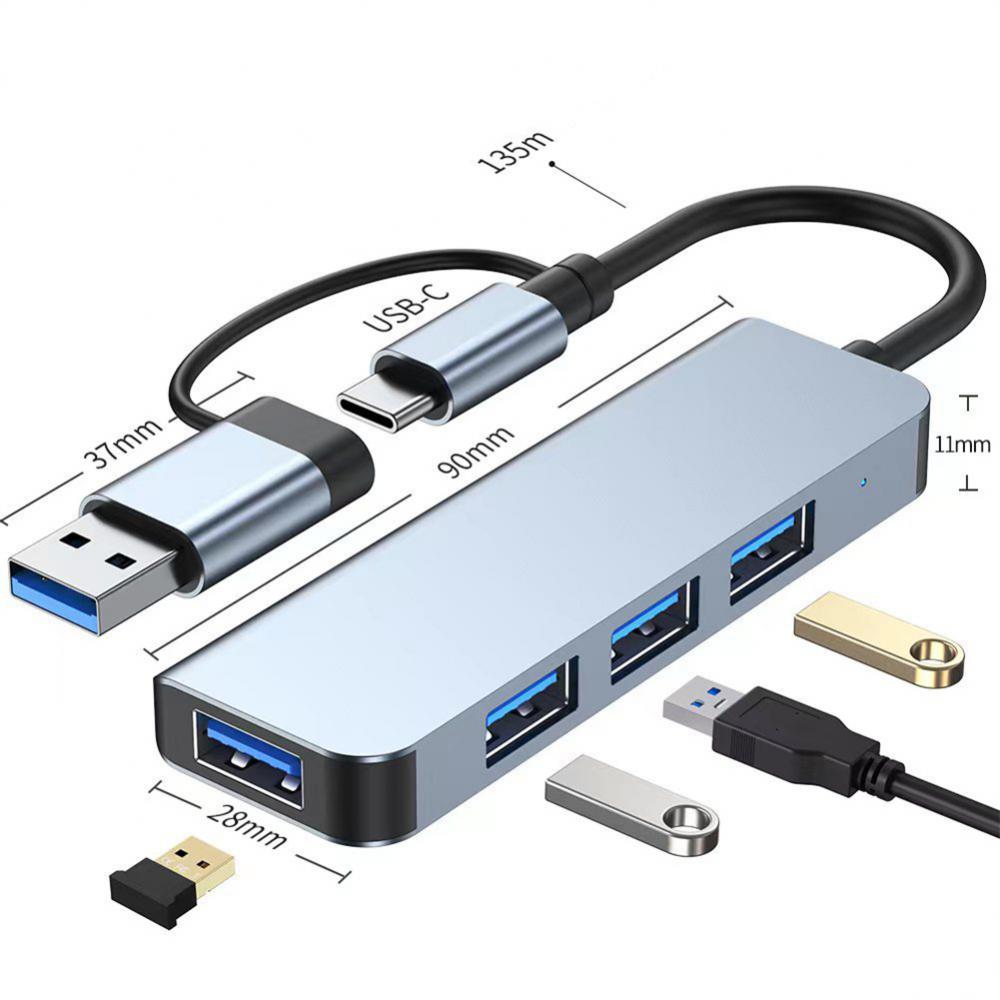 USB-Typ-C-3.1-Kabelstecker an 4-Port-USB-3.0-Hub-OTG-Anschluss für PC, Laptop, Telefon, mobile Festplatte, U-Maus, Tastatur, Drucker