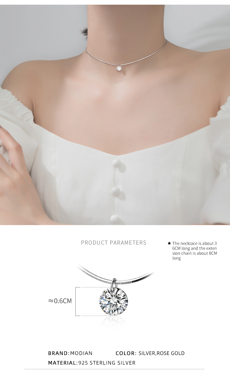 Silver Zircon Round Pendant Necklace for Women Fashion Choker Necklaces Fine Jewelry