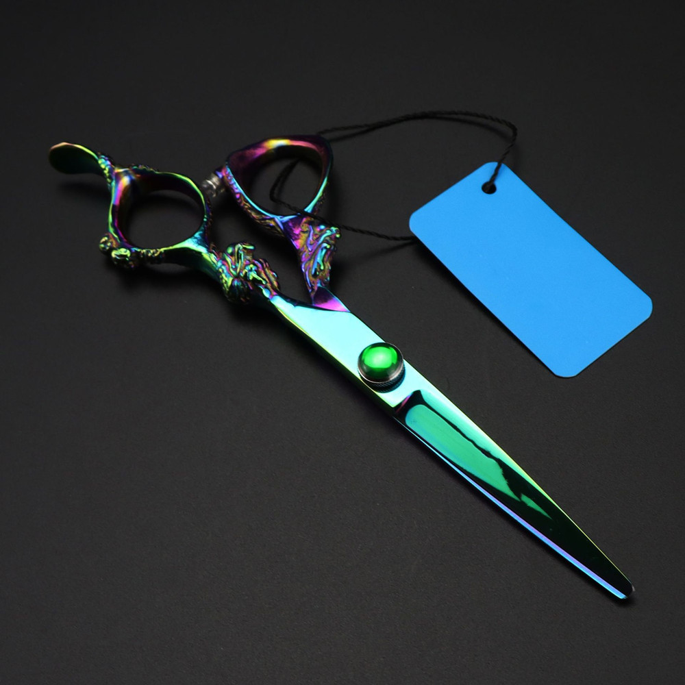 Scissors Shears Customize JP 440c steel 6 inch green dragon hair scissors haircut thinning barber cutting shears Hairdressing 221028