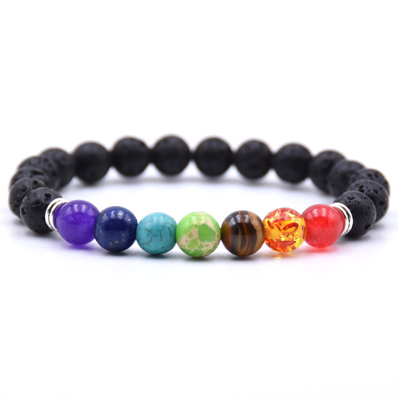 Da uomo 7 Chakra Pietra lavica Ciondoli Bracciali di filo Diffusore di oli essenziali Pietra naturale Catena di perline Braccialetto Artigianato da donna Gioielleria di moda