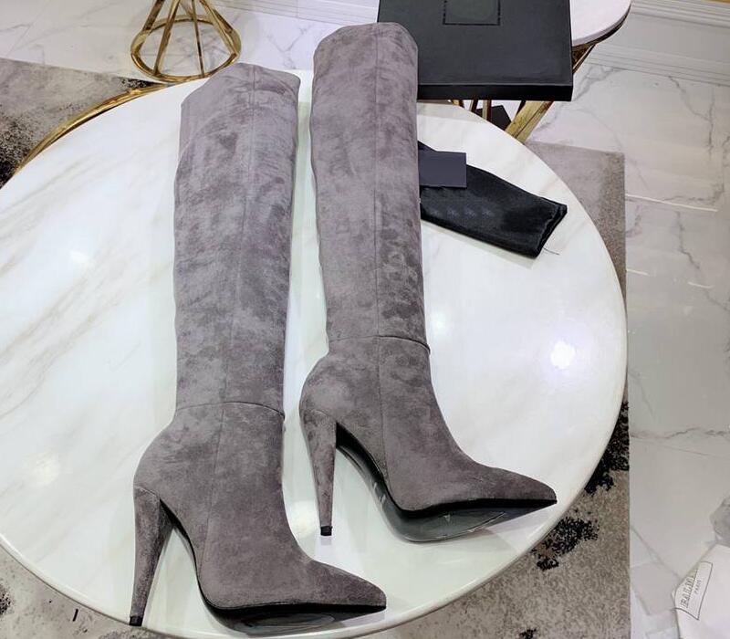 6550370 Boots Kidd Velvet Boot Yüksek Topuklu Uyluk Yüksek Diz Ayakkabı Kadınlar için 35-41 Fendave