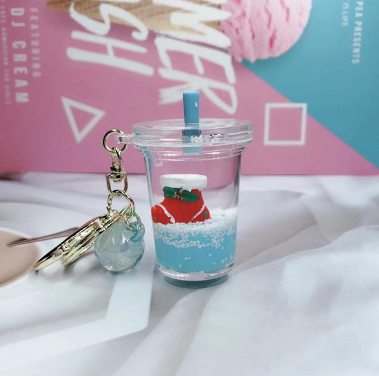 Party Favor Christmas Milk Tea Key Chain Creative Mini Coconut Drink Acrylic Sports Liquid Oil Drop Jewelry Gift SN33