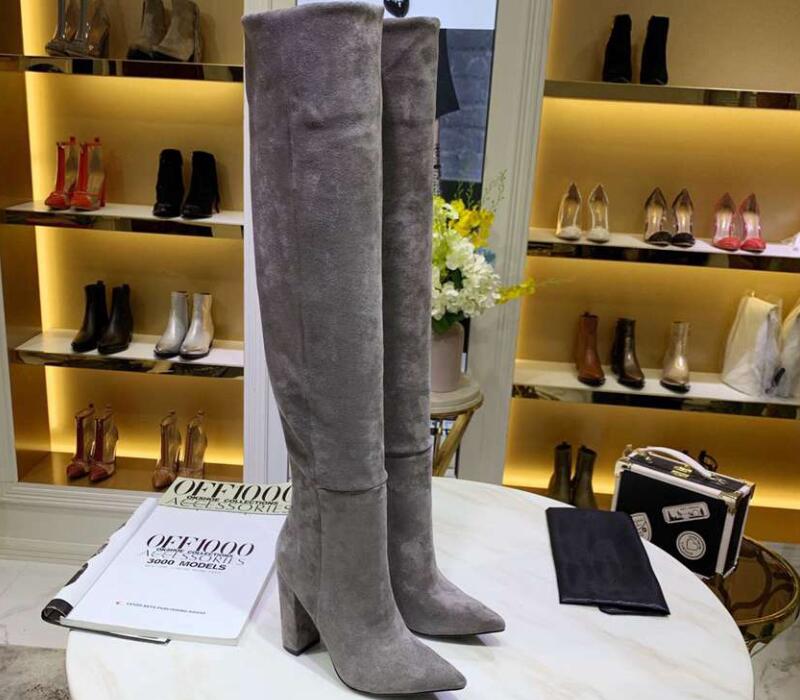 6550370 Boots Kidd Velvet Boot Yüksek Topuklu Uyluk Yüksek Diz Ayakkabı Kadınlar için 35-41 Fendave