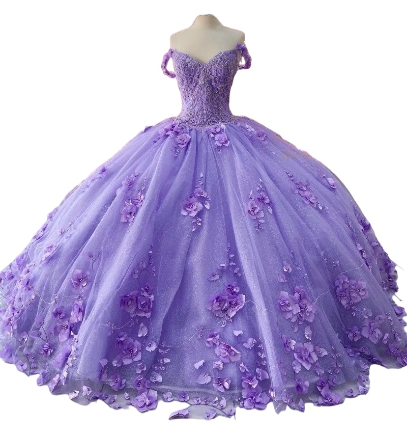 Lilas lavande robes de Quinceanera fleurs faites à la main corset à lacets perlé hors bretelles bal doux 16 robe princesse Vestidos