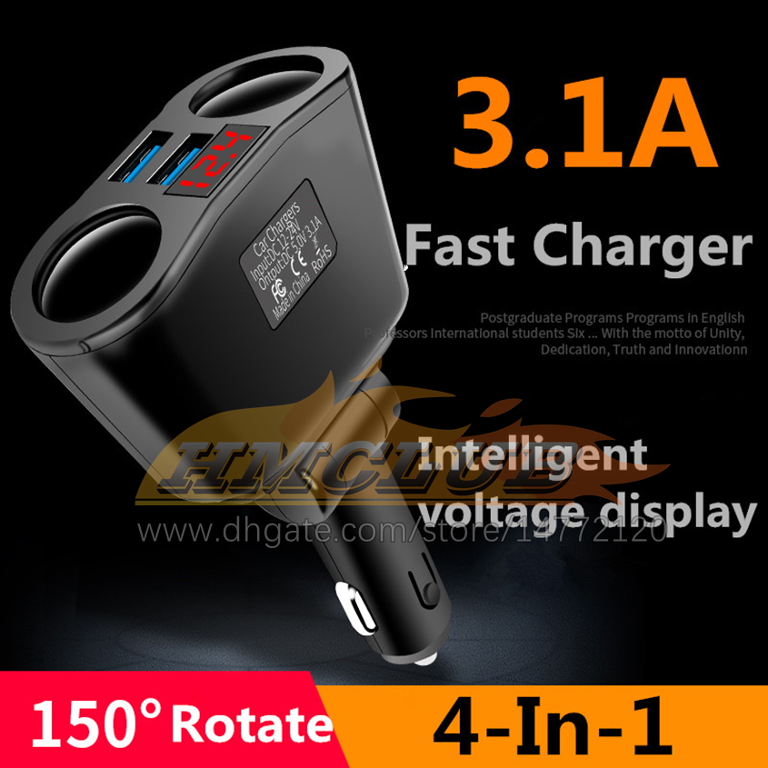 3.1a Dual USB-автомобильное зарядное устройство 2 порт ЖК-дисплей 12-24 В сигарет с сигарет легче быстро