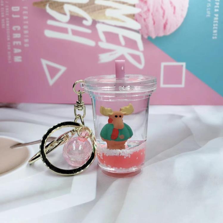 Party Favor Christmas Milk Tea Key Chain Creative Mini Coconut Drink Acrylic Sports Liquid Oil Drop Jewelry Gift SN33