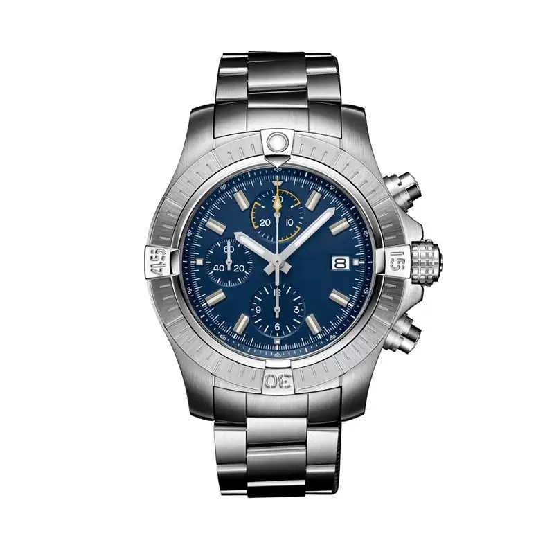 Luxury Mens Watch Quartz Movement Chronograph high quality designer watches Stainless Steel Bracelet Sapphire Glass Black Blue Lea294T