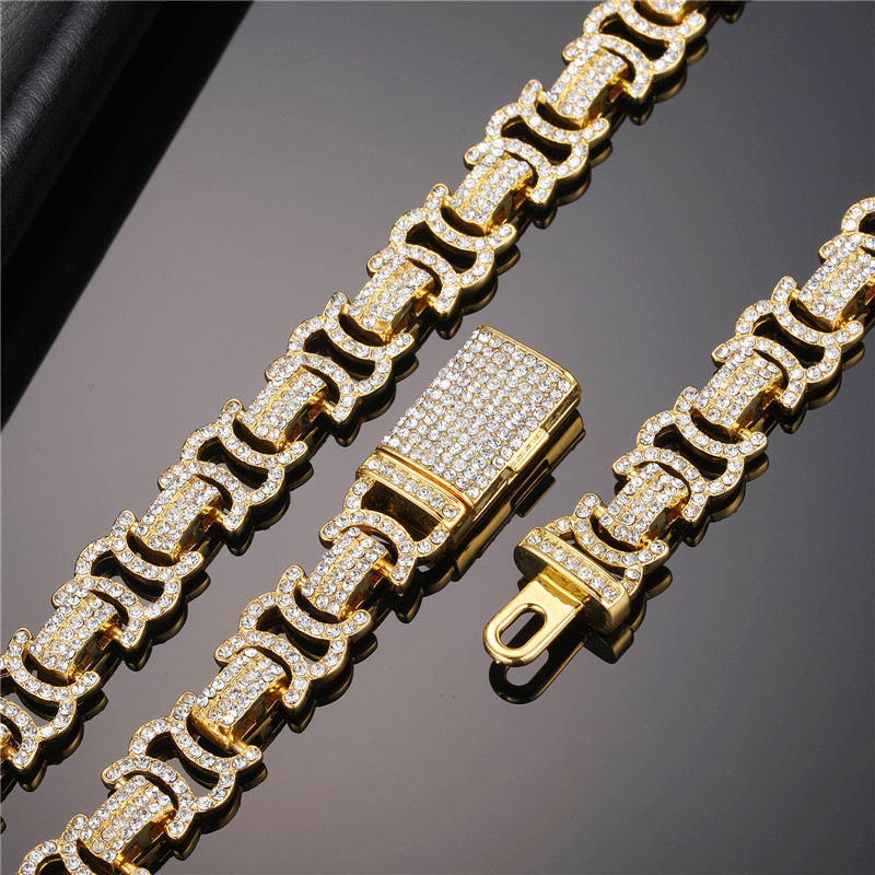 Chaînes Hip Hop 12 MM Rock Byzantin Cubain Lien Chaîne Glacé Bling AAA CZ Boîte Boucle Colliers Pour Hommes Femmes Bijoux 221031