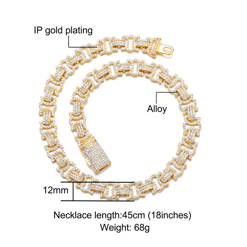 Chains Hip Hop 12MM Rock Byzantine Cuban Link Chain Iced Out Bling AAA CZ Box Buckle Necklaces For Men Women Jewelry 221031