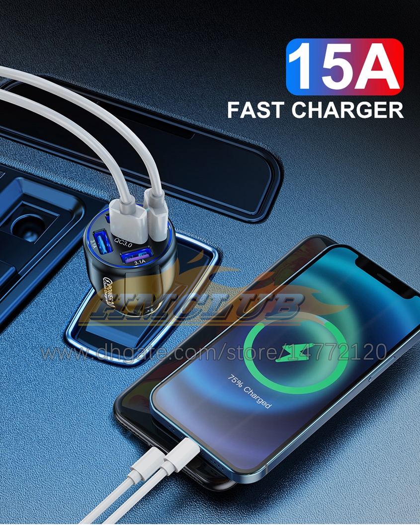 CC176 15A 5 PORTS USB CARGA MINI LED LED CARREGA R￁PIDO PARA iPhone 12 Xiaomi Huawei Adaptador de carregador de celular no tablet Car