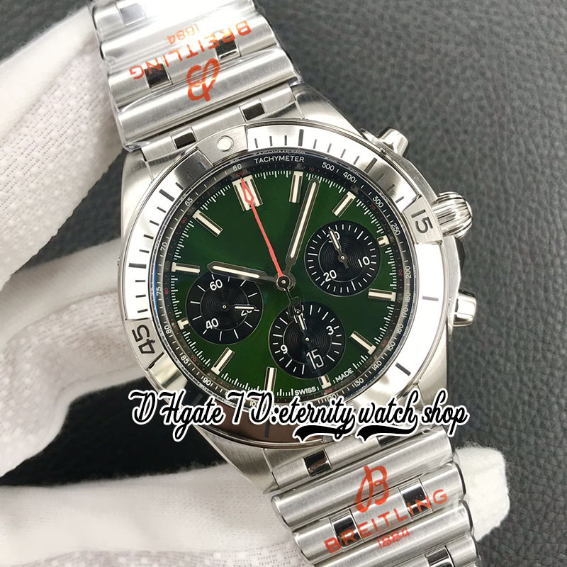 GF V2 B01 Mens Watch A7750 Automatic Chronograph GFFAB01343A1L1A1 42MM علامات عصي الاتصالات الخضراء الفولاذ المقاوم للصدأ سوار الفولاذ الفولاذ الفائق.