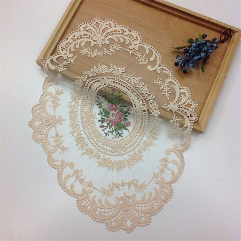 Retro French Style Cup Mats Multifunctional Doilies Handmade Embroidered Oval Lace Placemats for Tea Cups