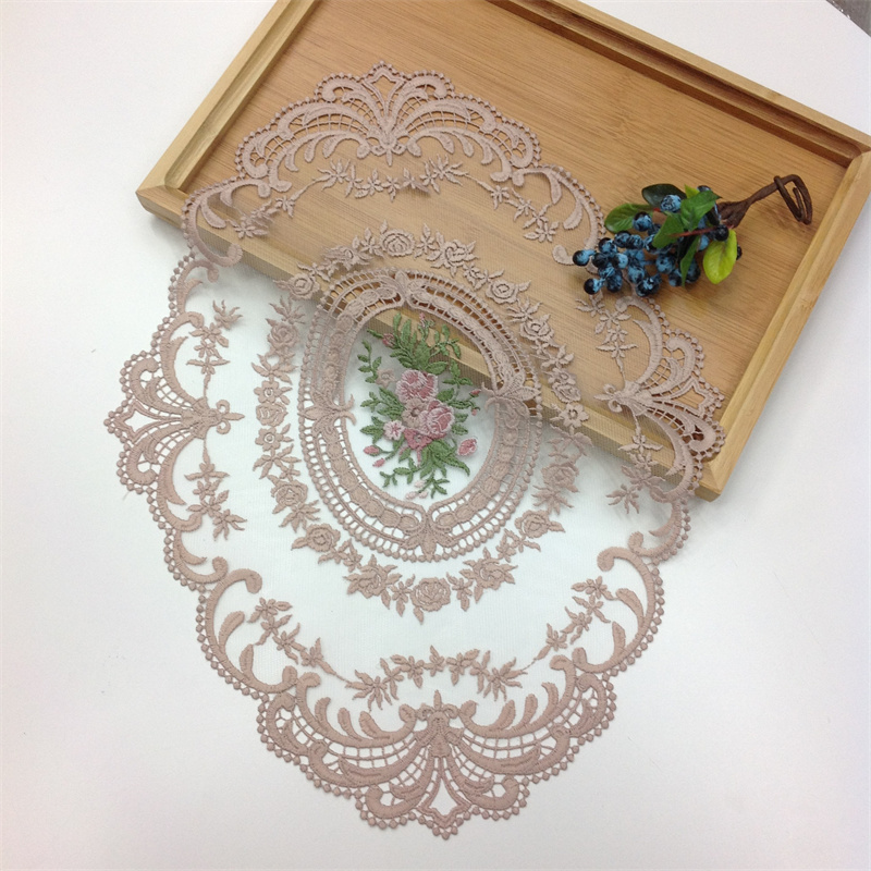 Retro French Style Cup Mats Multifunctional Doilies Handmade Embroidered Oval Lace Placemats for Tea Cups