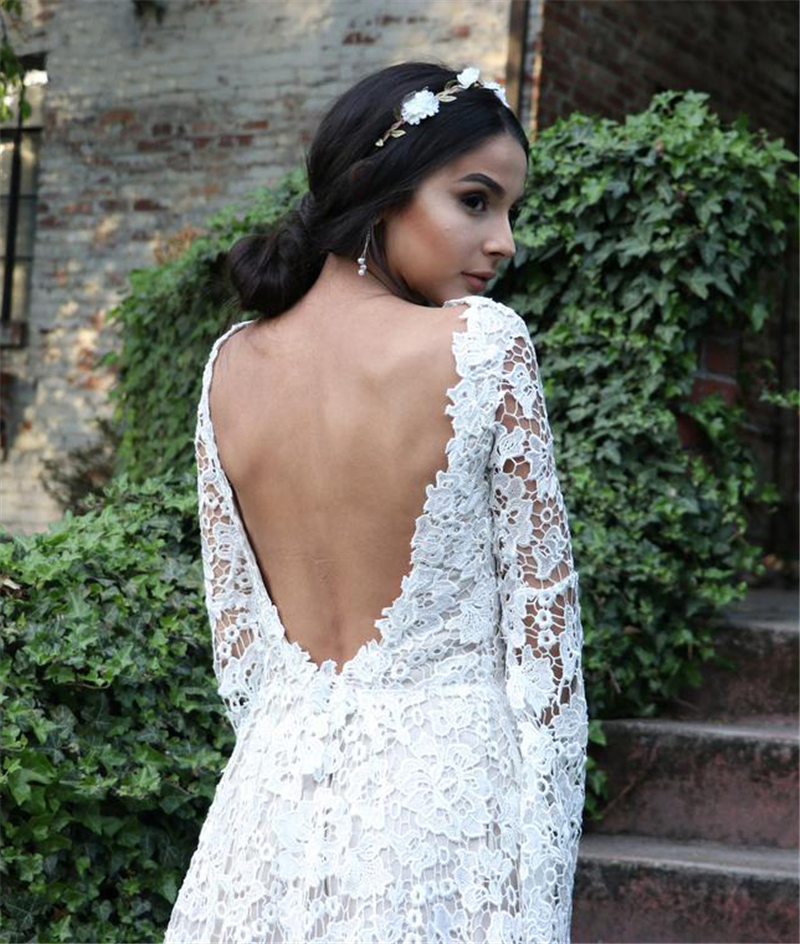 Lace Boho trouwjurken voor vrouwen lange mouw Backless A-Line Boheemse bruid jurk strand bruidsjurken Vestidos de novia