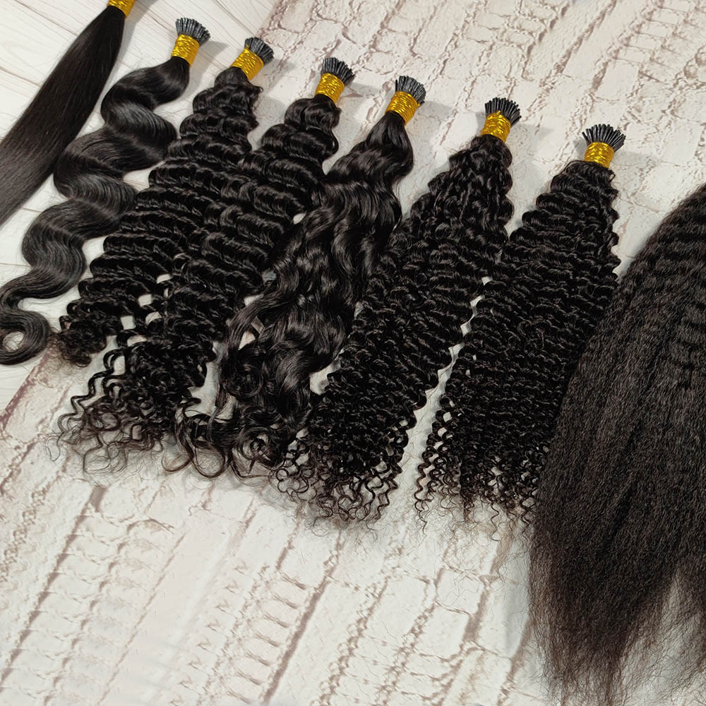 Conjunto de extensões de cabelo de ponta I de queratina preta natural pré-adesiva 100 g