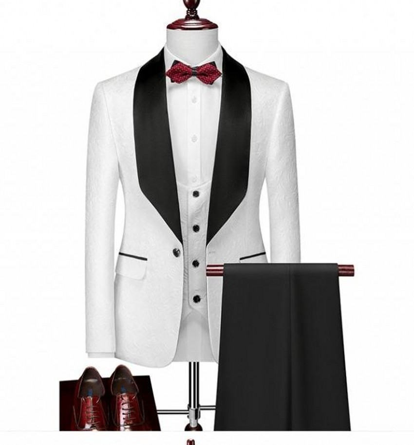 Moda Czerwony Motyl Jacquard Tuxedos TRESPOSSED TRYWIWENIOWANY Wzór męski Blazer 3-częściowy garnitury suknia ślubna