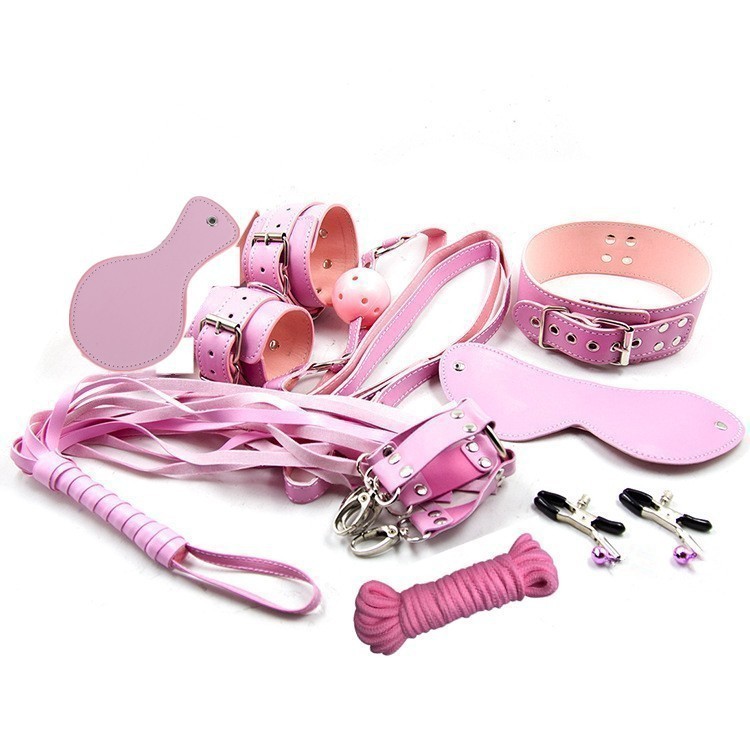 Bondage Restraint Set Blindfold Handcuffs Collar Leather Whip Ball Gag Rope Nipple Clamps Sex Toys for Woman Adult SM Fetish6096761