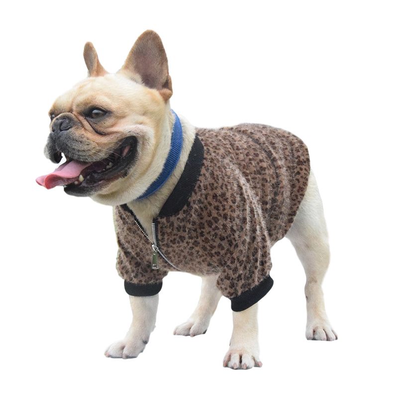 Fashion Dog Apparel Medium Size Dog Clothes Spring And Winter Leopard Print Pull Chain Teddy Golden Bulldog Method Fight Onesie Easy To Wear Take Off