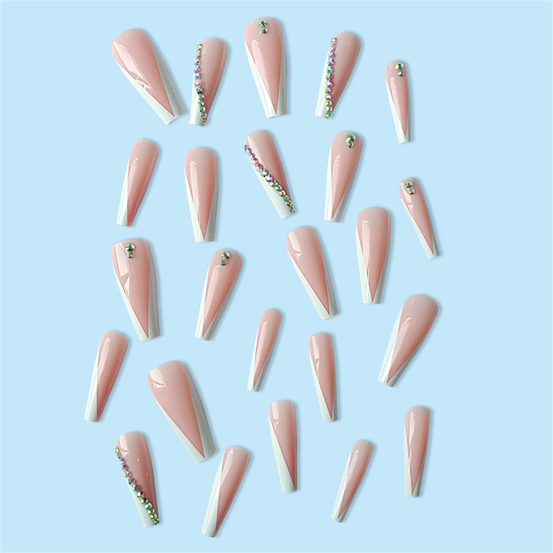 Long Coffin Nails DIY Full Cover Press On Nail Tips Wearable Finished Wavy Line Detachable French Fake Nails With Design