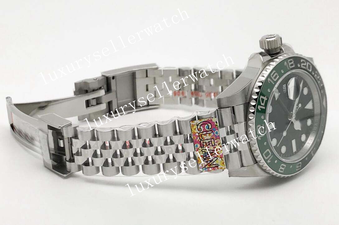 Movimento automatico GMT da uomo Left Super Clean Factory da 40 mm con ponti decorati ETA 3186 Lunetta in ceramica verde nero Stainles213N