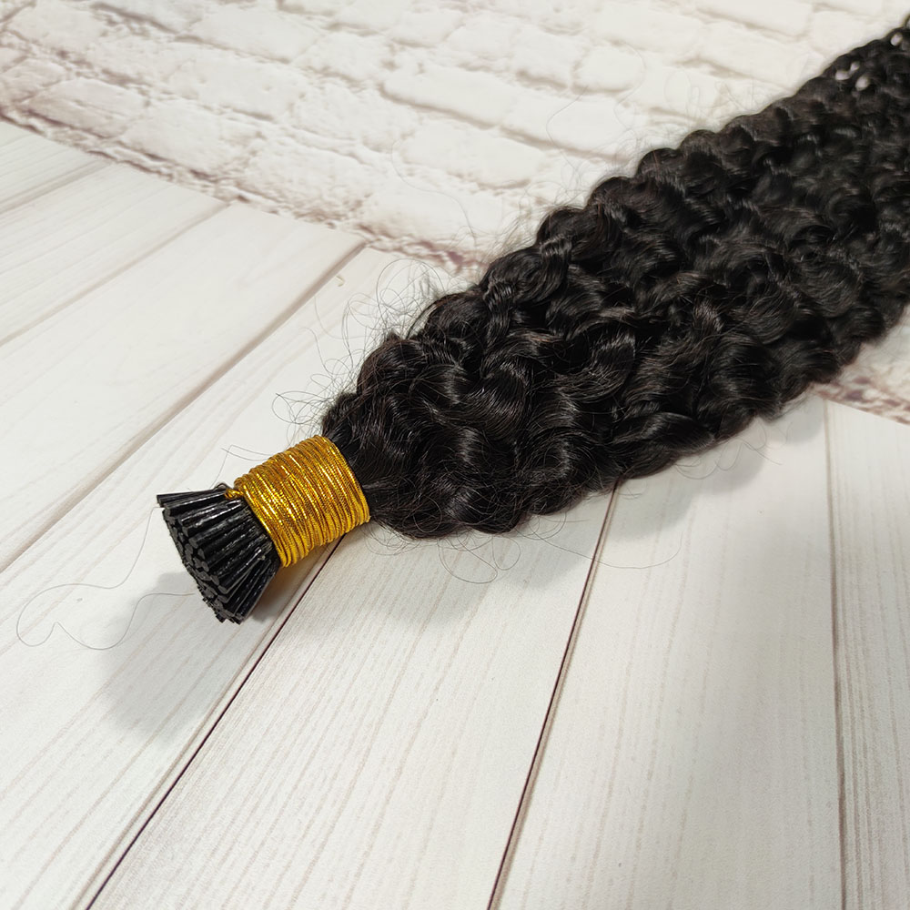 Naturligt svart Keratin I Tip Hair Extensions Pre Bonded Stick Extension 100g Set