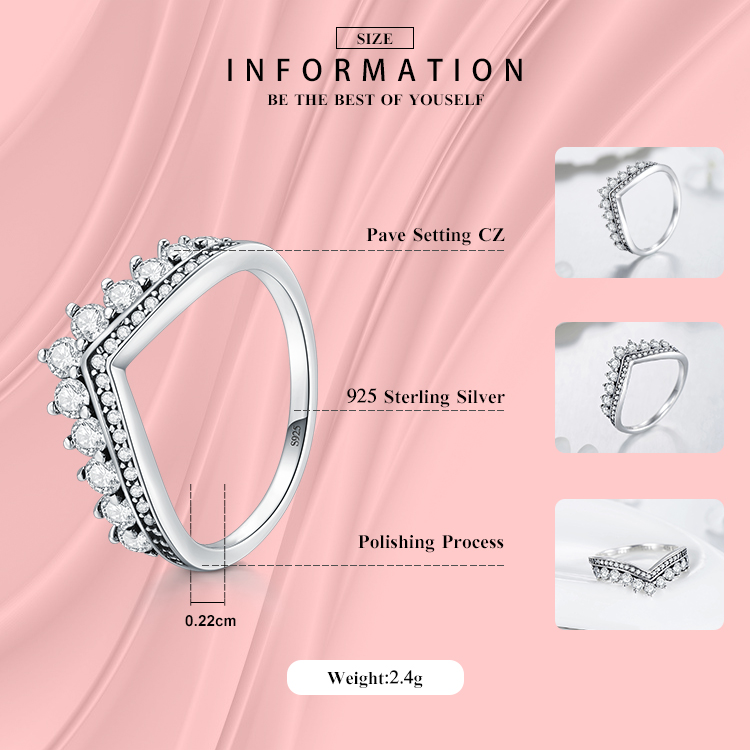 Anillo de dedo de circón de ley, anillos de joyería de plata apilables clásicos para mujer, regalo de boda y Navidad