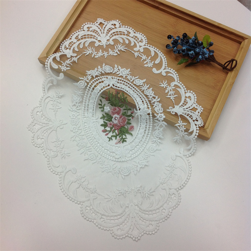 Retro French Style Cup Mats Multifunctional Doilies Handmade Embroidered Oval Lace Placemats for Tea Cups