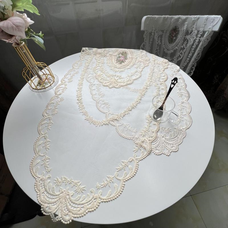 Retro French Style Cup Mats Multifunctional Doilies Handmade Embroidered Oval Lace Placemats for Tea Cups