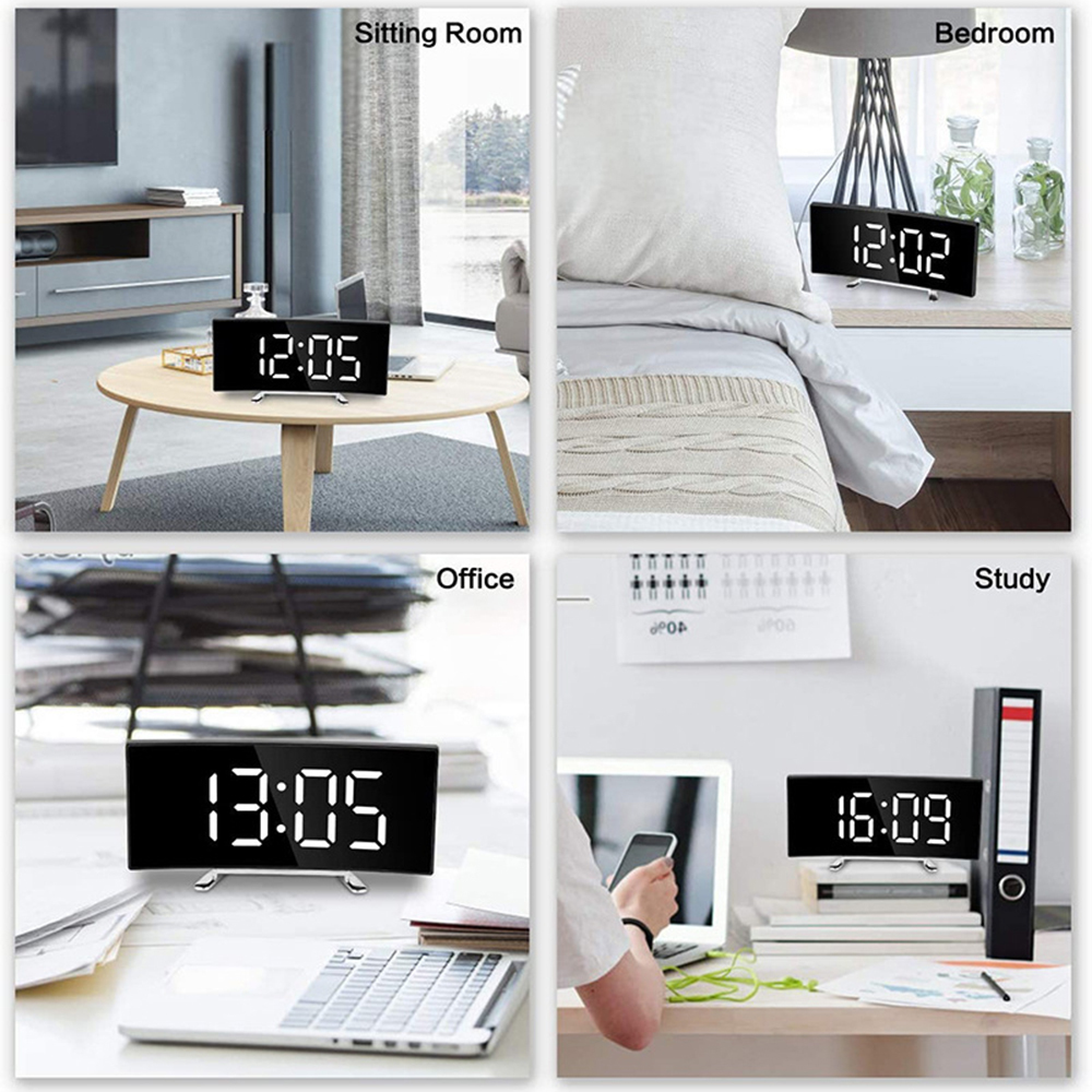 Desk Table Clocks Digital Alarm Curved Dimmable LED Large Number Bedroom Sports Study Time Management 221031