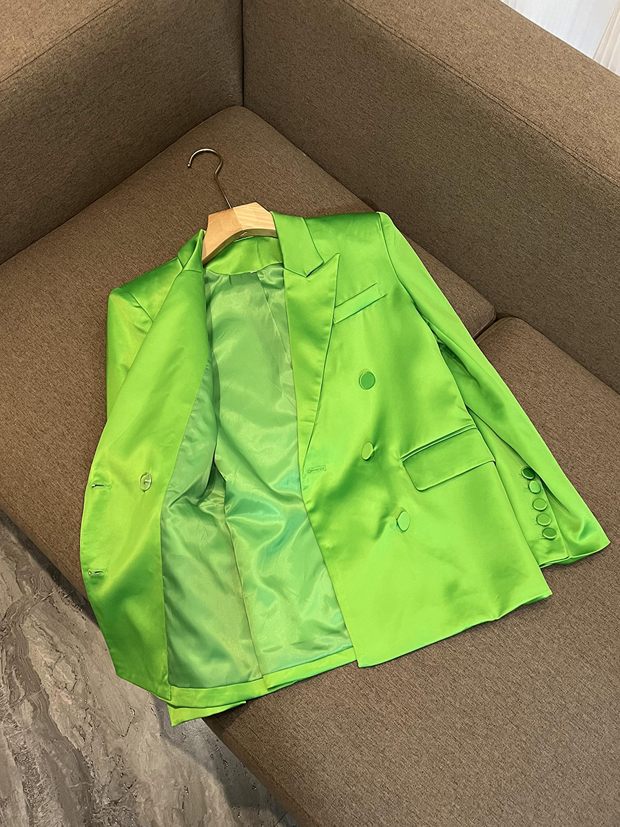 2023 roze / groene kleur tweedelig jurksets met lange mouwen inoude-lapel met één borsten blazers bovenste hoge taille korte rokpakken set o3A092242
