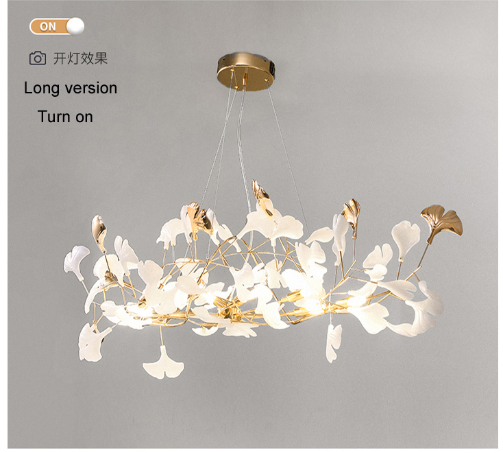 Lampes suspendues en forme de feuille de Ginkgo, luminaires suspendus modernes, feuilles romantiques européennes, décoration de la maison, salle à manger, salon, lampe ronde longue à suspendre, longueur 120cm