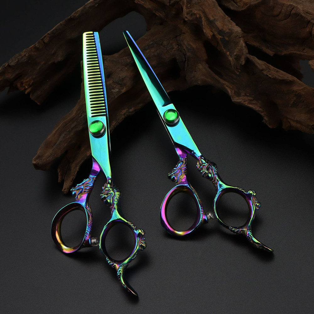 Scissors Shears Customize JP 440c steel 6 inch green dragon hair scissors haircut thinning barber cutting shears Hairdressing 221028