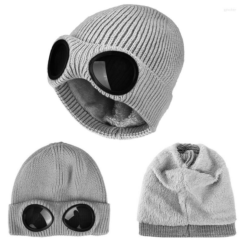 Beanies 2022 Winter Glasses Hat CP Ribbed Knit Lens Beanie Street Hip Hop Knitted Thick Fleece Warm For Women Men261W
