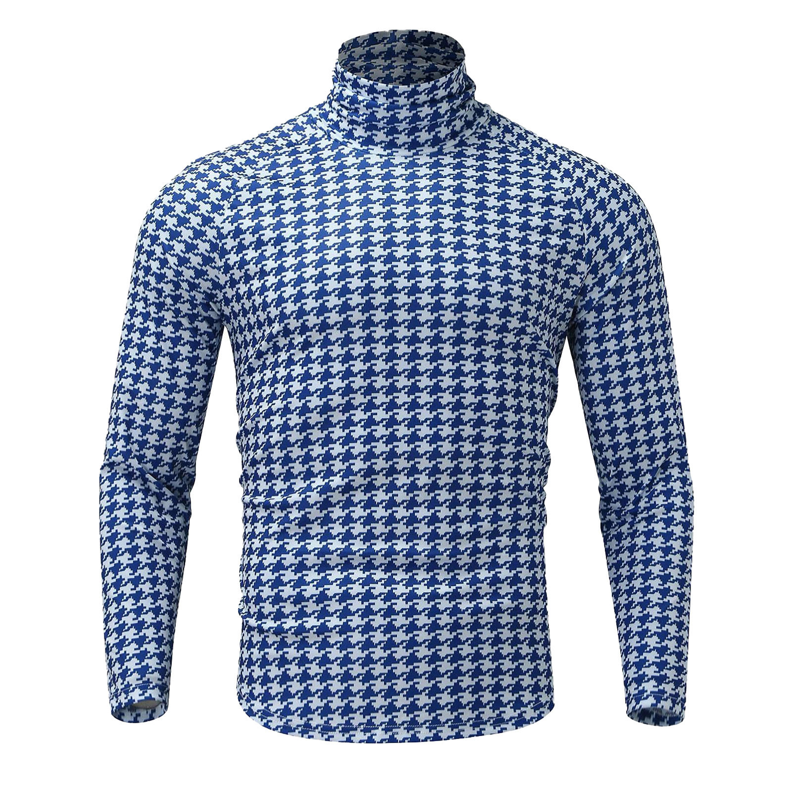 Męskie swetry moda męska golf z długim rękawem Houndstooth z nadrukiem wąski sweter pulowerowe topy luźna dzianinowa bluza Plus rozmiar Pull Homme #35 221028