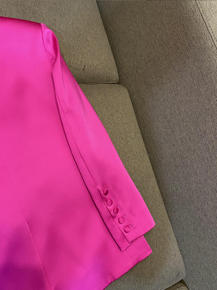 2022 Herbst Pink Einfarbig Zweiteilige Kleid-Sets Langarm Revers Einreiher Blazer Top Leibchen Kurzer Rock Anzüge Set O2O312333