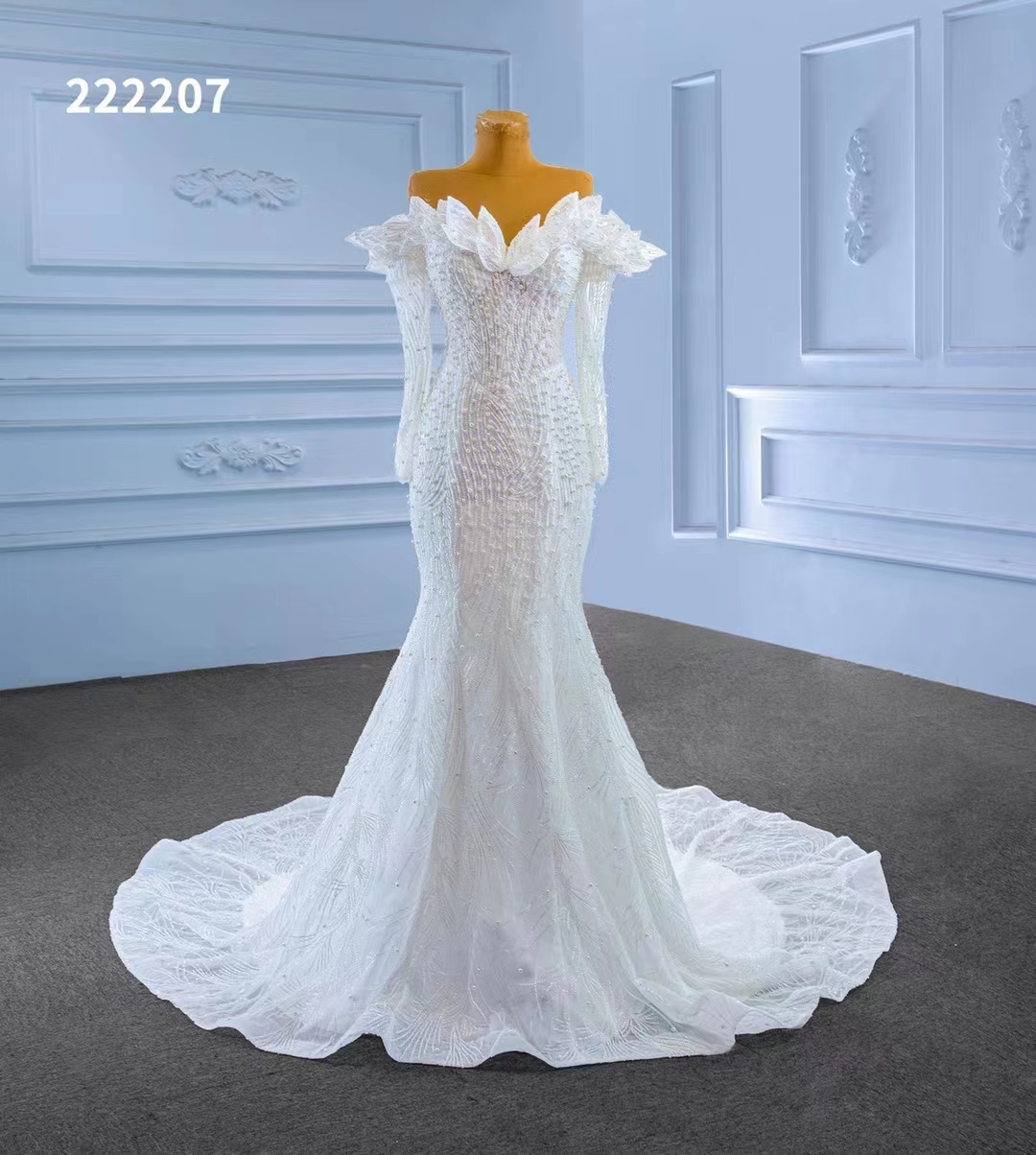 One shoulder long sleeve gauze shows high mermaid specific wedding dress SM222207