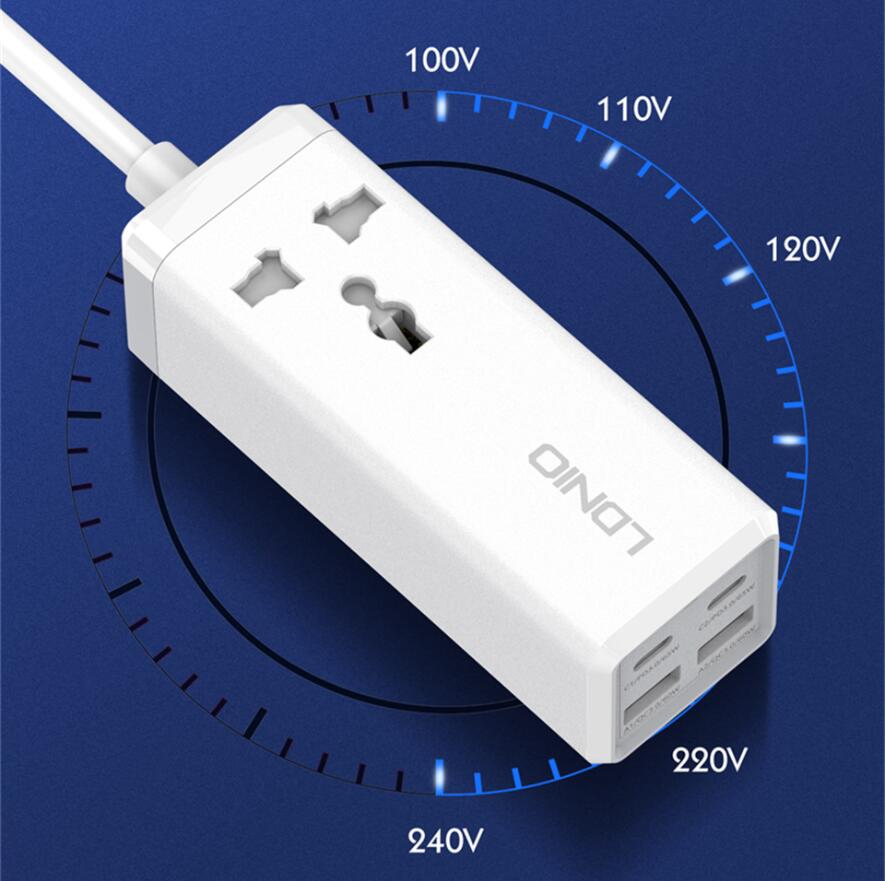 LDNIO 65W Chargers PD QC4.0 4 Ports USB Typ C -laddare för iPhone Samsung Laptop Pad MacBook Mobiltelefon